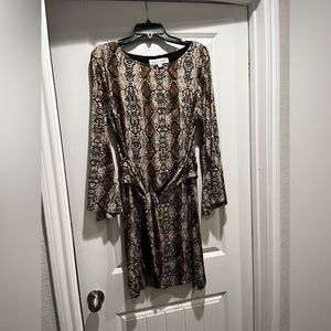 Emma and Michele, size large, snake skin dress, bell sleeves, tie around waist